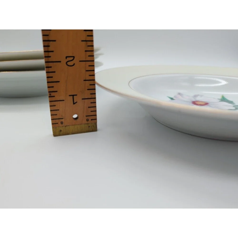 4 Vtg Kent Narumi China Tropical White Hibiscus Rimmed Soup Bowls KENTROP Japan